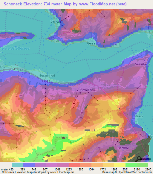 Schoneck,Switzerland Elevation Map