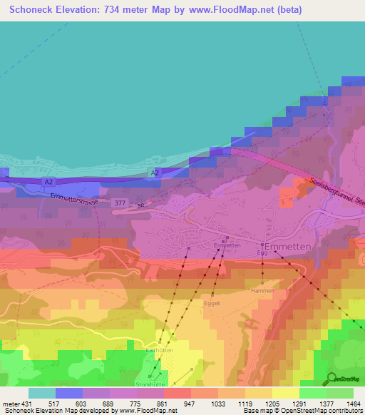 Schoneck,Switzerland Elevation Map