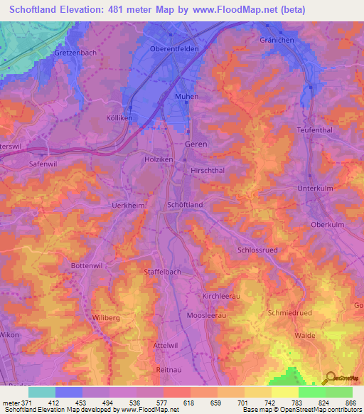 Schoftland,Switzerland Elevation Map