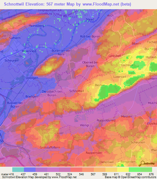 Schnottwil,Switzerland Elevation Map