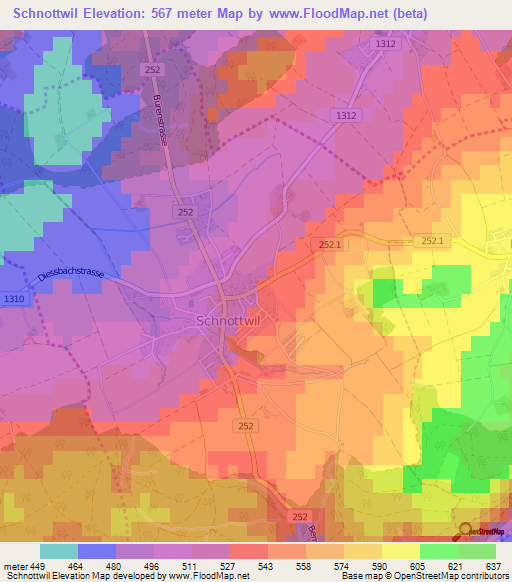 Schnottwil,Switzerland Elevation Map