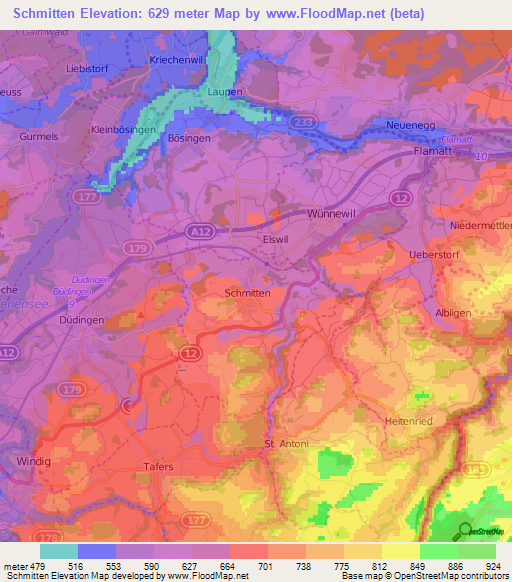 Schmitten,Switzerland Elevation Map