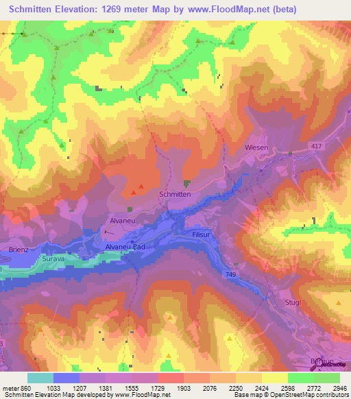 Schmitten,Switzerland Elevation Map