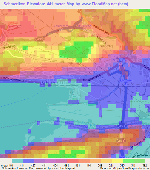 Schmerikon,Switzerland Elevation Map