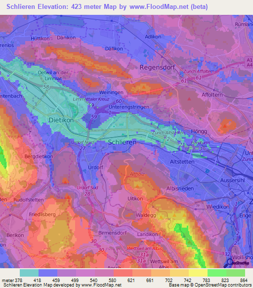 Schlieren,Switzerland Elevation Map