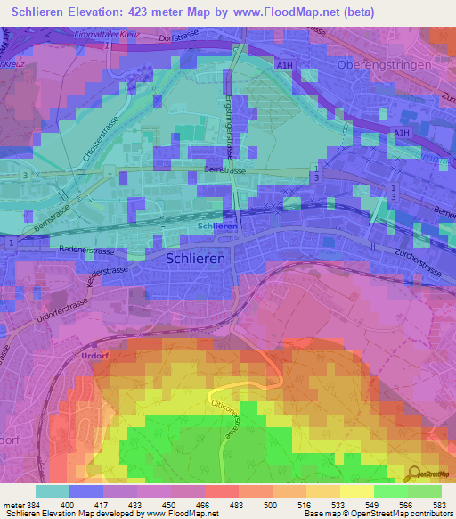 Schlieren,Switzerland Elevation Map