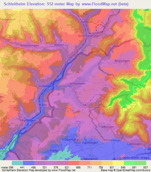 Schleitheim,Switzerland Elevation Map