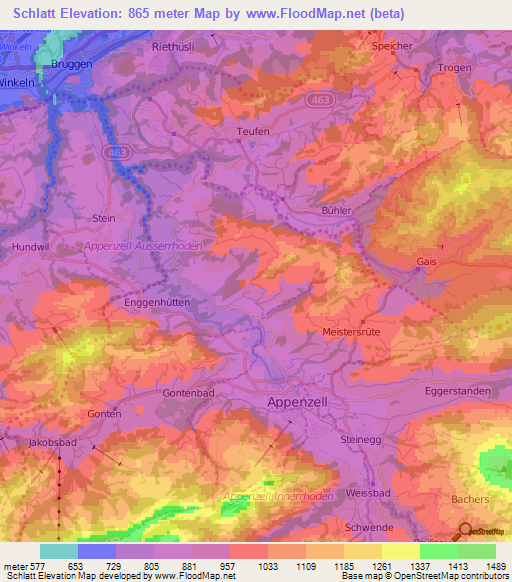 Schlatt,Switzerland Elevation Map