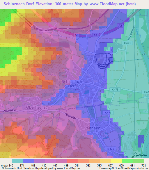 Schinznach Dorf,Switzerland Elevation Map