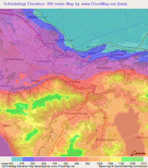 Schindellegi,Switzerland Elevation Map