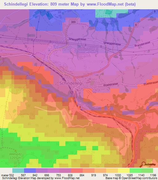 Schindellegi,Switzerland Elevation Map