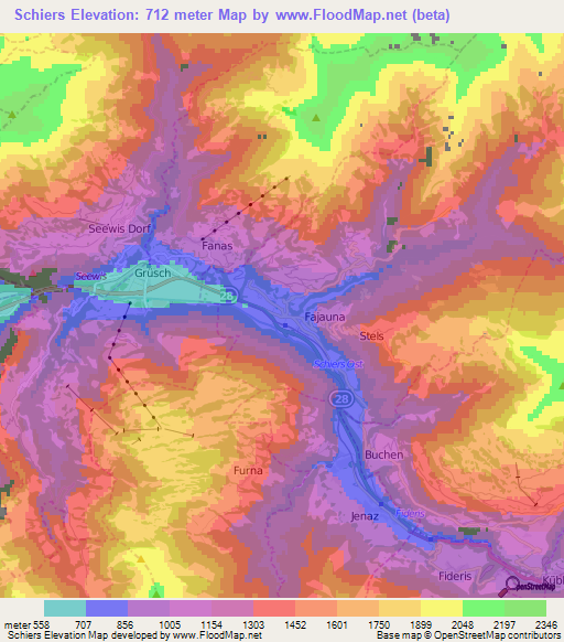 Schiers,Switzerland Elevation Map