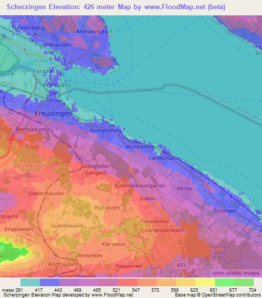 Scherzingen,Switzerland Elevation Map