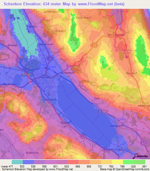 Schenkon,Switzerland Elevation Map