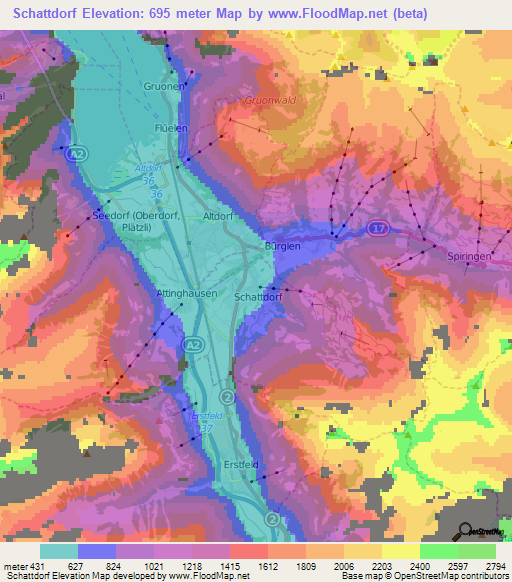 Schattdorf,Switzerland Elevation Map