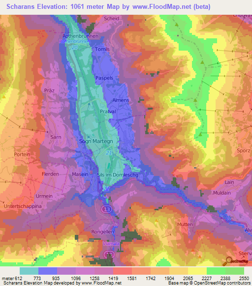 Scharans,Switzerland Elevation Map