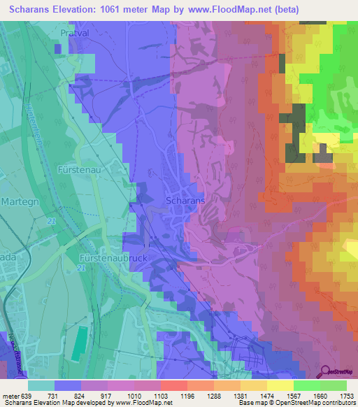 Scharans,Switzerland Elevation Map