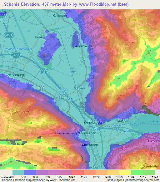 Schanis,Switzerland Elevation Map