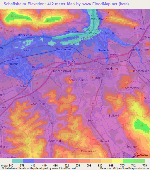 Schafisheim,Switzerland Elevation Map