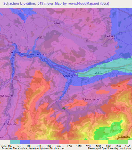 Schachen,Switzerland Elevation Map