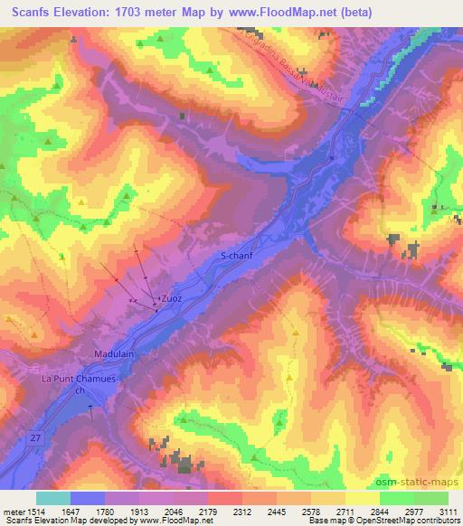 Scanfs,Switzerland Elevation Map