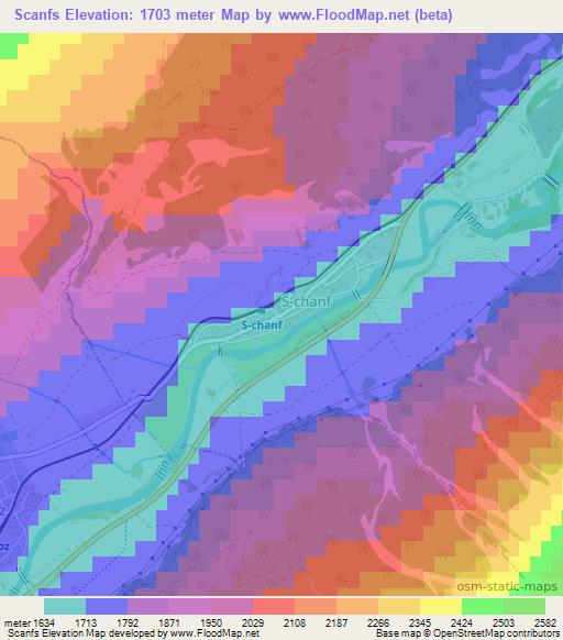 Scanfs,Switzerland Elevation Map