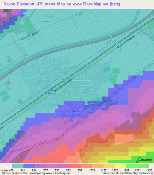 Saxon,Switzerland Elevation Map