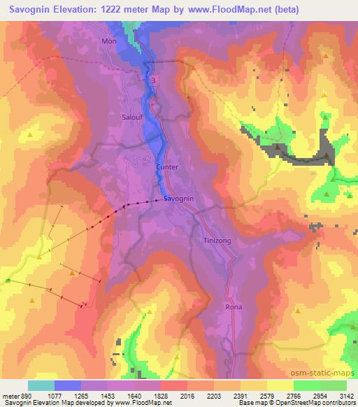 Savognin,Switzerland Elevation Map