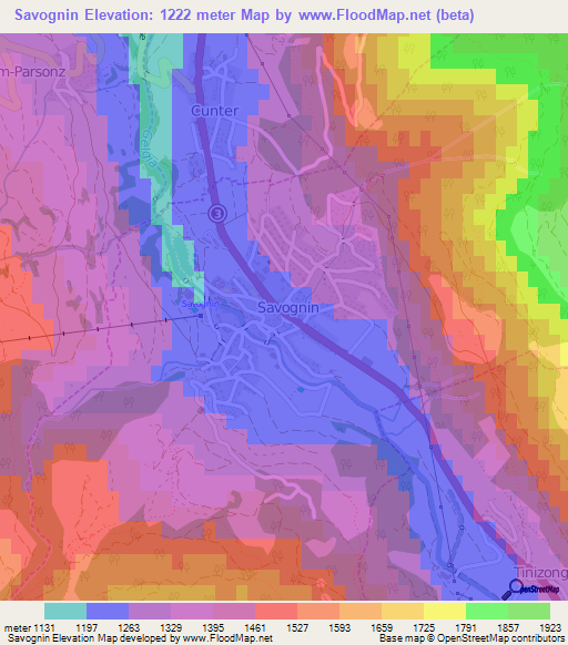 Savognin,Switzerland Elevation Map