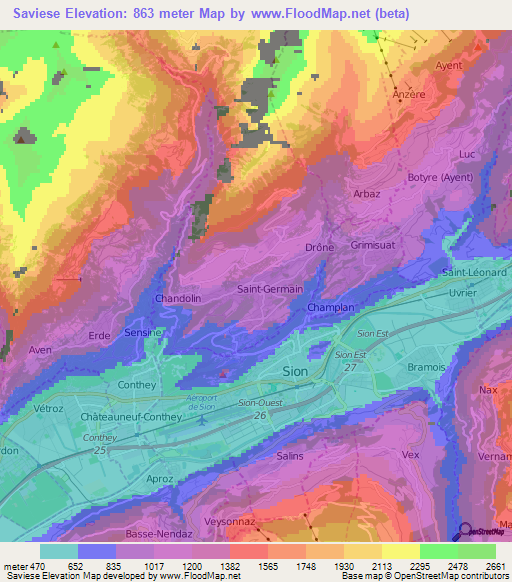 Saviese,Switzerland Elevation Map