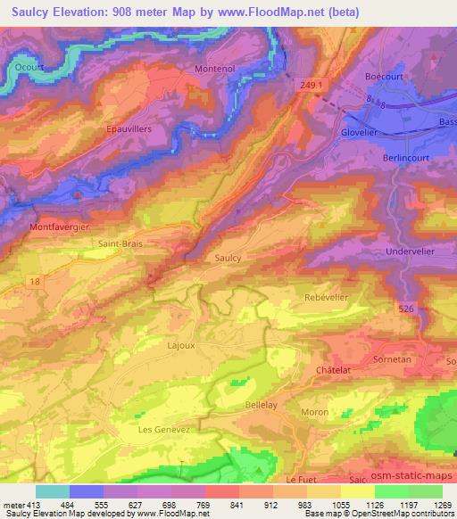 Saulcy,Switzerland Elevation Map