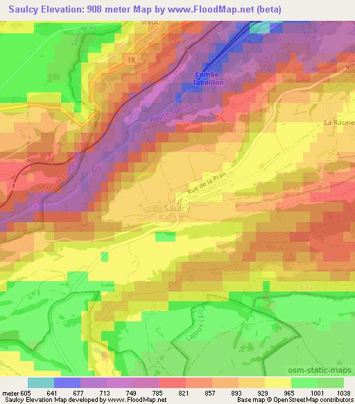Saulcy,Switzerland Elevation Map