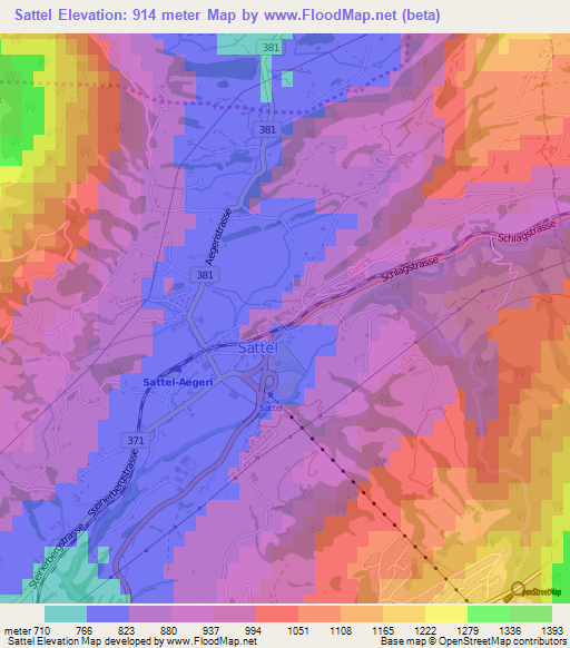 Sattel,Switzerland Elevation Map