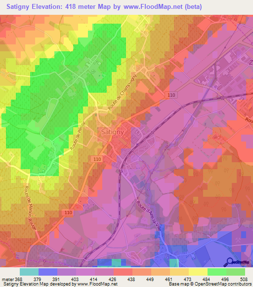 Satigny,Switzerland Elevation Map
