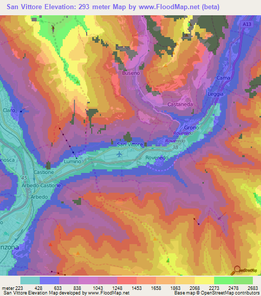 San Vittore,Switzerland Elevation Map