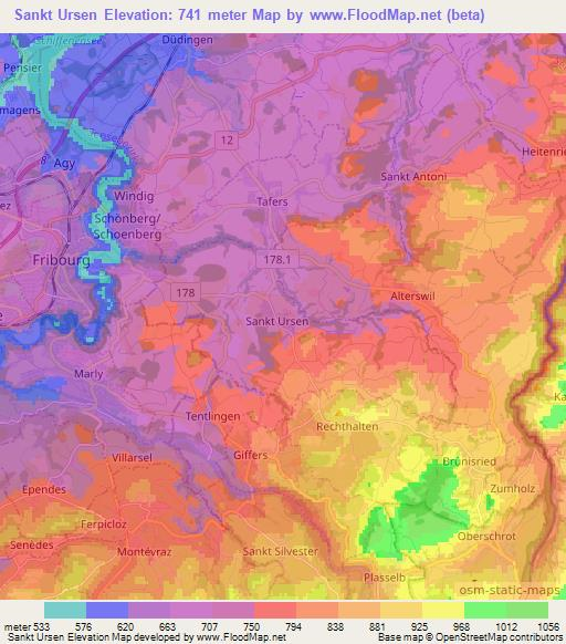 Sankt Ursen,Switzerland Elevation Map