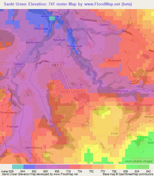 Sankt Ursen,Switzerland Elevation Map