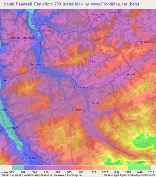 Sankt Peterzell,Switzerland Elevation Map