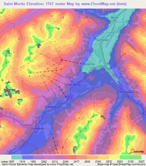 Saint Moritz,Switzerland Elevation Map