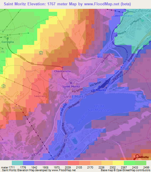 Saint Moritz,Switzerland Elevation Map