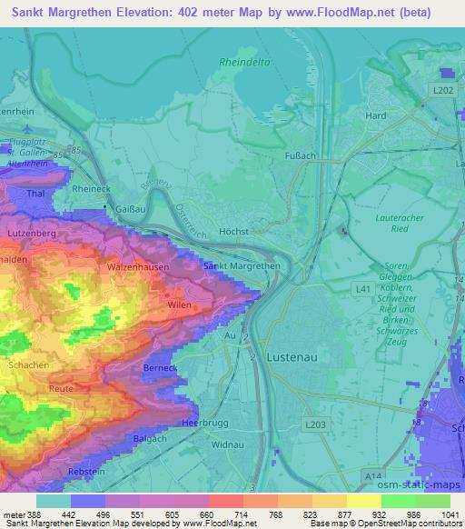 Sankt Margrethen,Switzerland Elevation Map