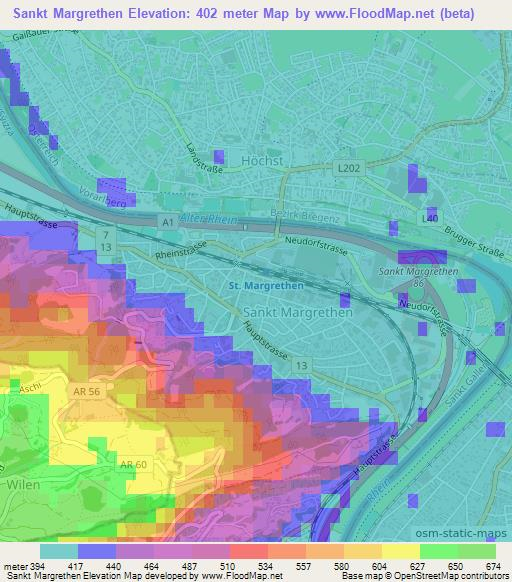 Sankt Margrethen,Switzerland Elevation Map