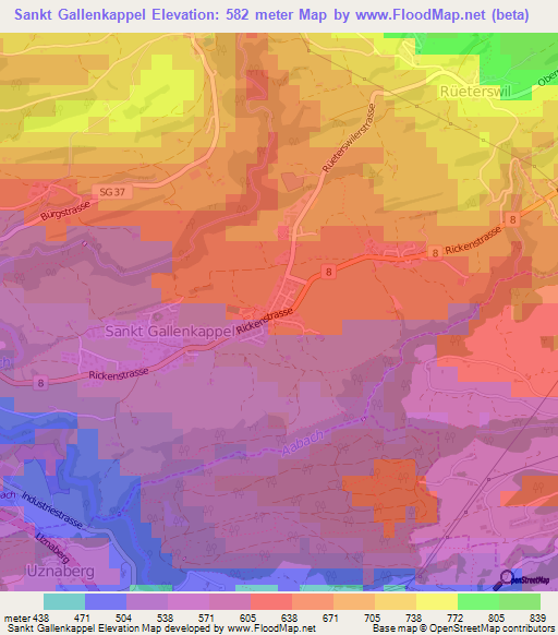 Sankt Gallenkappel,Switzerland Elevation Map