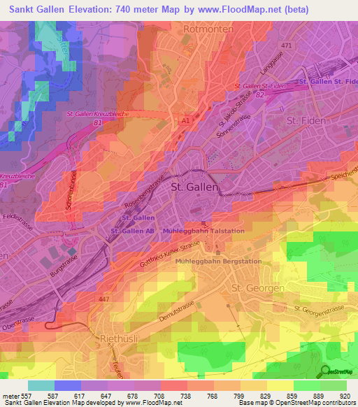 Sankt Gallen,Switzerland Elevation Map