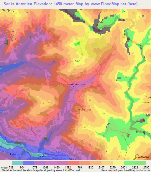 Sankt Antonien,Switzerland Elevation Map