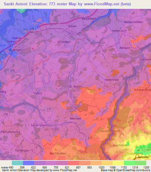 Sankt Antoni,Switzerland Elevation Map