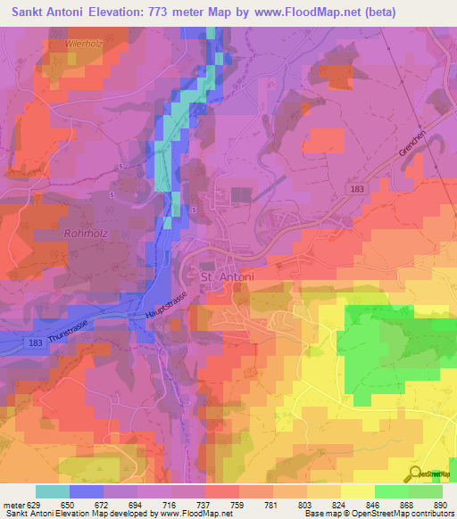 Sankt Antoni,Switzerland Elevation Map