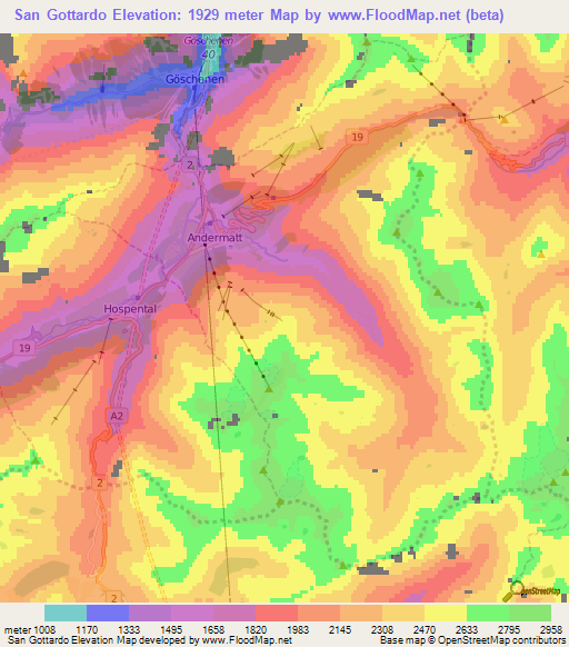 San Gottardo,Switzerland Elevation Map