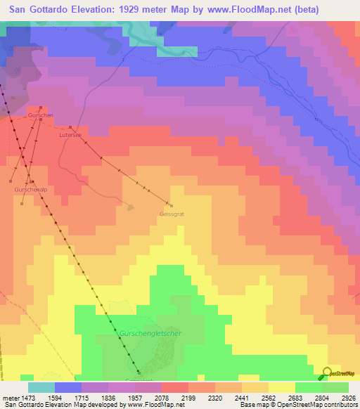 San Gottardo,Switzerland Elevation Map