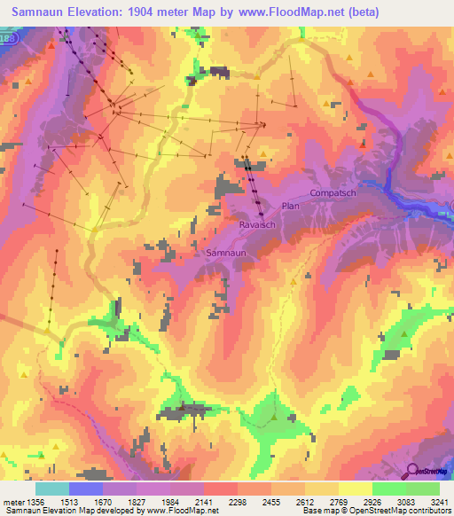 Samnaun,Switzerland Elevation Map